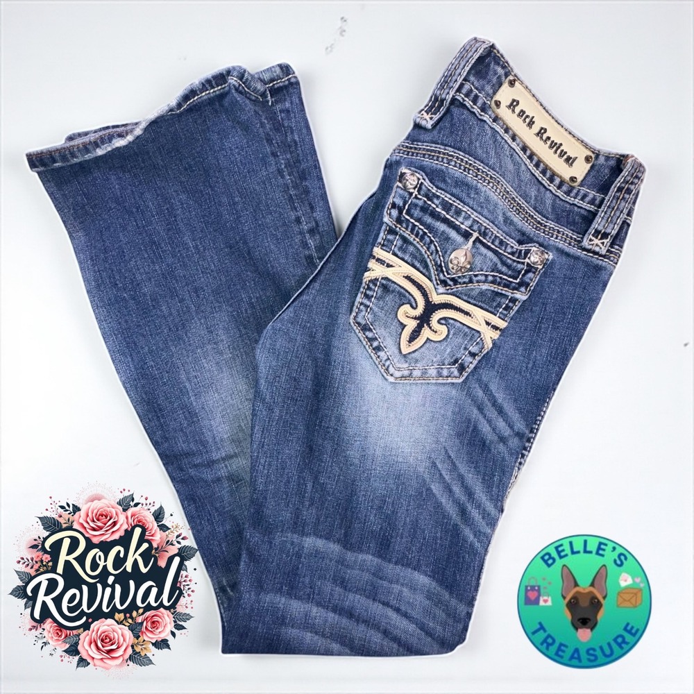 Rock Revival Jeans Women's 27 Mandy‎ Easy Boot Cut Embellished Pockets 29x31 Y2K